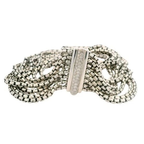 David Yurman 925 Sterling Silver 8-Strand Box Chain Diamond Clasp Bracelet 6.75" - Picture 3 of 5
